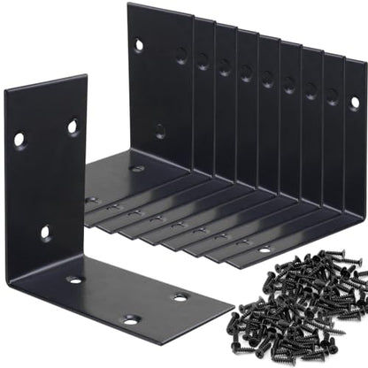 10 Pack 3.3"x3.3" L Brackets Heavy Duty 90 Degree Angle Brackets Large Black Corner Bracket Metal L Shape Bracket for Wood Furniture Framing Fence - size: 85X85MM