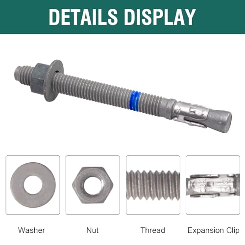 1/2" x 5-1/2" Concrete Anchors (20 Pack) Wedge Anchors Bolts, Hot Dip Galvanized - size: 1/2"x5-1/2" (20 PCS)