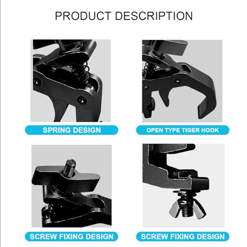 4Pack Heavy Duty Stage Light Clamp Hooks, Aluminum Premium Pro Truss Clamps for Use on 1.57-2.36 inch Trusses, 330 lb Weight Capacity for Use in Moving Head Stage Lighting Fixtures,Black