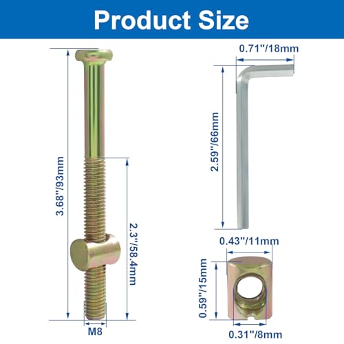 M8 X 90mm Barrel Bolt Nuts, 10 Pack - size: M8(90mm)
