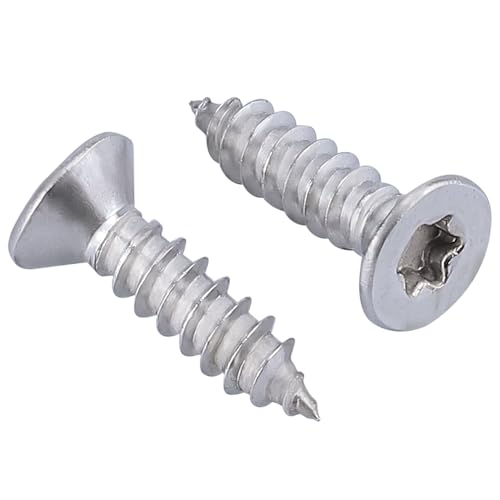 #6 x 1 Flat Head Torx Drive Self Tapping Screws for Wood and Sheet Metal, 304 Stainless Steel 18-8, Corrosion Resistant Countersunk Star Drive Head Screws, Pack of 100 - size: #6 x 1"