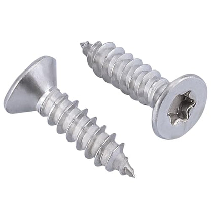 #6 x 1 Flat Head Torx Drive Self Tapping Screws for Wood and Sheet Metal, 304 Stainless Steel 18-8, Corrosion Resistant Countersunk Star Drive Head Screws, Pack of 100 - size: #6 x 1"
