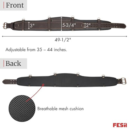 FESA Padded Leather Tool Belt with Back Support Have D-rings for Suspenders - color: Brown