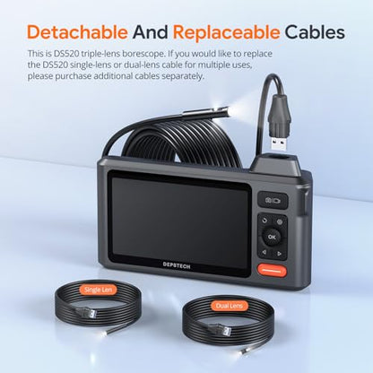 DEPSTECH Endoscope Camera with Light, Triple Lens 5" IPS Inspection Camera - size: 16.5FT