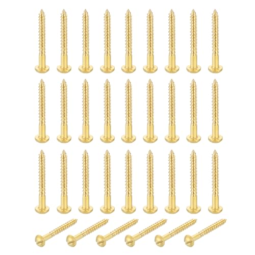 MECCANIXITY 35 Pcs Brass Screws, M3 x 25mm Solid Slotted Round Head Self-Tapping Wood Screw Fasteners for Woodworking Furniture Repair Photo Frame Drywall Home Appliances, Gold - size: M3 x 25mm