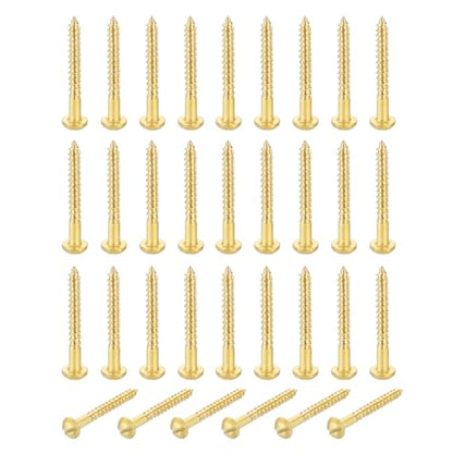 MECCANIXITY 35 Pcs Brass Screws, M3 x 25mm Solid Slotted Round Head Self-Tapping Wood Screw Fasteners for Woodworking Furniture Repair Photo Frame Drywall Home Appliances, Gold - size: M3 x 25mm
