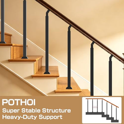 Black Metal Stair Railing Post, Side/Front Mount Baluster Spindles with 270° Adjustable Bracket, Perfect for Indoor Stairs, Deck, Porch and Balcony Railing, Front, 35.4inch, 2 Pack - size: Front-35.43 inch