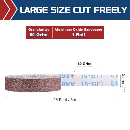 Sandpaper Roll 1Inch 25FT 60Grit Aluminum Oxide Emery Cloth Roll - size: 1 Inch x 25 Feet 60 Grits