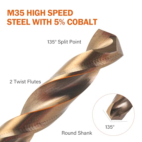 KENDO 1/4 Inch M35 Cobalt Drill Bits, 13PCS for Metal - style: 1/4" (13Pcs)
