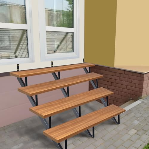 Steel Stair Riser 4 Step, 34.6" H Metal Stair Stringers for Deck - size: 4 Step