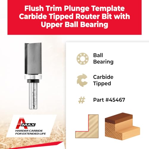 Amana Tool 45467 Carbide Tipped Flush Trim Plunge Template Router Bit 1 Inch Dia x 1-3/4 x 1/2 Shank with Upper Ball Bearing - size: 1" Dia x 1-3/4 x 1/2 Sh