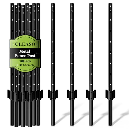 Metal Fence Posts Heavy Duty U-Post Stakes for Wire Fencing, 3 FT Black - color: Black, size: 3FT-10P