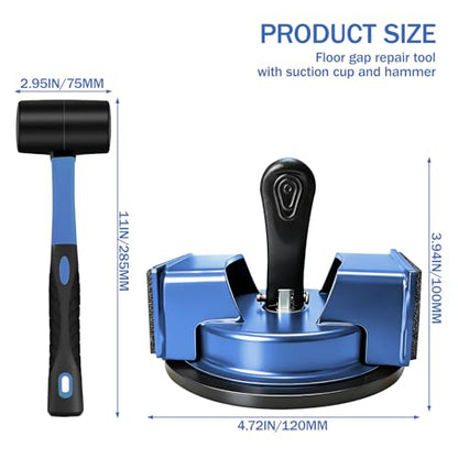 Floor Gap Fixer Tool with Rubber Mallet - Heavy Duty Iron Floor Gap Repair Tool Kit - Professional Plank Grabber with Left & Right Striking Sides for Laminate, Vinyl & Hardwood Floors (Blue)