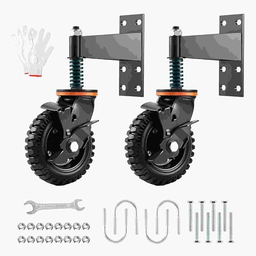 2 Pack 6 Inch Gate Wheel with Brake,Heavy Duty Fence Wheel 360° Swivel, Spring Shock Absorption, 1000LB Capacity, All-Terrain Rubber Tire & Metal Bracket for Sliding Farm Garden Gates - style: 6 inch-2pack