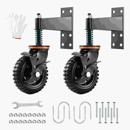 2 Pack 6 Inch Gate Wheel with Brake,Heavy Duty Fence Wheel 360° Swivel, Spring Shock Absorption, 1000LB Capacity, All-Terrain Rubber Tire & Metal Bracket for Sliding Farm Garden Gates - style: 6 inch-2pack