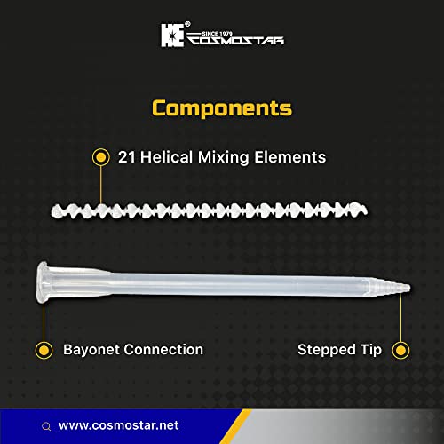 CosmoMix Helical Static Mixer Nozzle Tube Tip, Bayonet Connection, 6 Inches, 21 Elements, 10 Pieces Epoxy Mixing Nozzle Tip, For AB Glue Acrylic Adhensive Gun Mixer(RCS07-21S)