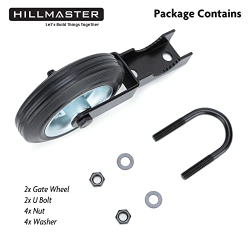 Hillmaster 6 Inch Heavy Duty Gate Helper Wheel Caster Kit with 1-5/8" to 2" Gate Frames, Black, 2 Pack - size: 2 pack
