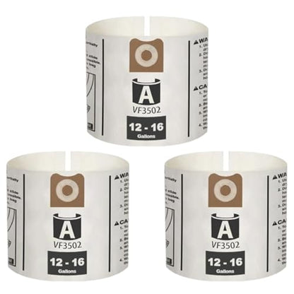 3 Pack VF3502 Replacement Bags for Rigid 12-16 Gallon Wet/Dry Vacuums - size: 3PK, style: Average Performance