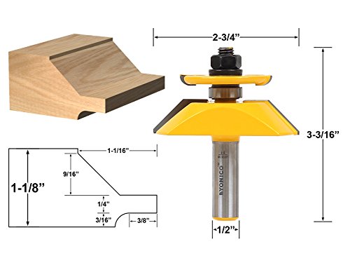 YONICO Raised Panel Cabinet Door with Back Cutter Router Bits 2-3/4-Inch Bevel 1/2-Inch Shank 12150 - style: Bevel - 2-3/4" Diameter - 1/2" Shank