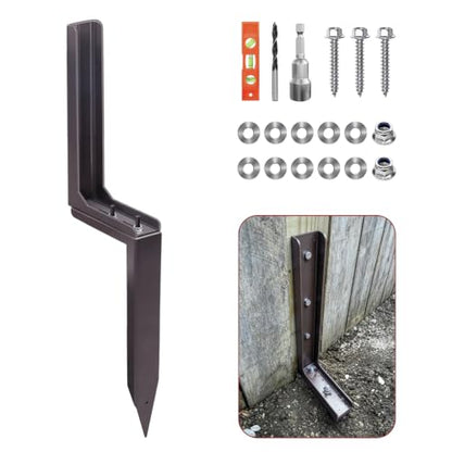 Fence Post Repair Kit Heavy Duty Adjustable Brace for Leaning Wood Posts - color: 1 Pack/Redbrown