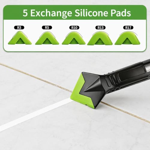 5-in-1 Caulk Remover Tool - Silicone Caulking Tool Kit and Caulk Smoothing Tool for Bathroom, Kitchen, Sink, Tile and Window Repair (Green)