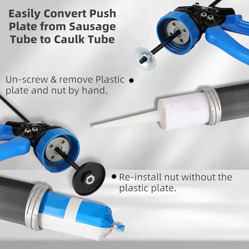 PRO Sausage Caulk Gun Kit Heavy Duty Silicone Sausage Gun Thrust Ratio 25:1 No-drip Rotating 600ml/20 oz Aluminum Tube Barrel and Caulking Tools,Sealant Grout Scraper For Kitchen Bathroom Sink Joint