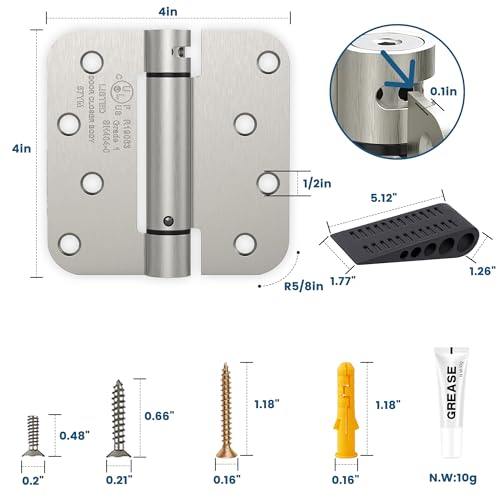 2 Pack 4 Inch Self Closing Door Hinges Kit, Satin Nickel - color: 4" - Satin Nickel-Kit