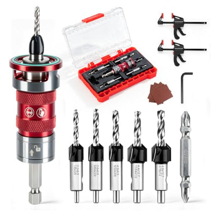 14 Pcs Countersink Drill Bit Set, self-Locking Device Quick-Adjust