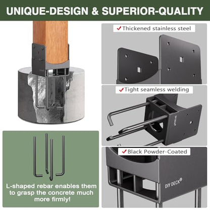 Heavy Duty Stainless Steels U-Shape Wet Concrete Fence Post Holder 6"x6" (Actual 5.5 "x5.5) Base Anchor Bracket with Air Flow Channel for Post Base, Fences, Wood Gazebo, 1Pack [Patent Pending] - size: 6x6, style: 1Pack