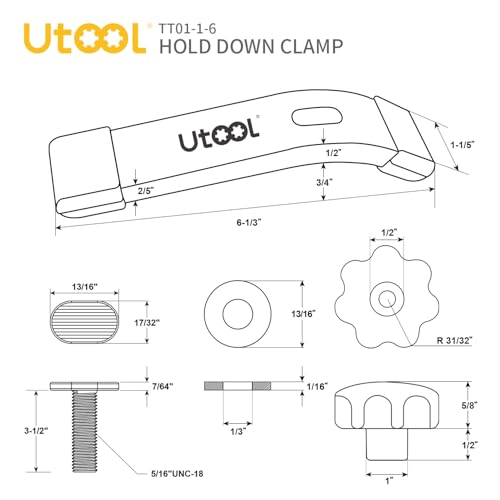 UTOOL 6 Pack T-Track Hold Down Clamps Kit, 6-1/3" L x 1-1/5" Width, Blue - size: ‎6 PCS Clamps