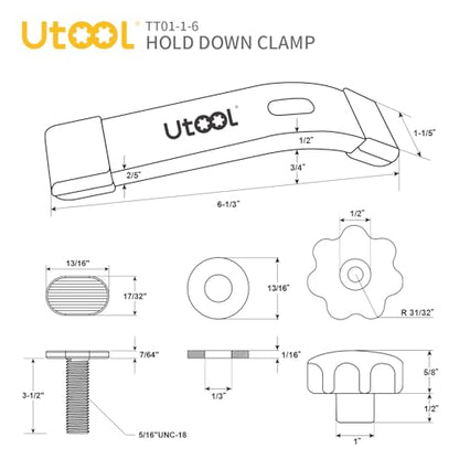 UTOOL 6 Pack T-Track Hold Down Clamps Kit, 6-1/3" L x 1-1/5" Width, Blue - size: ‎6 PCS Clamps