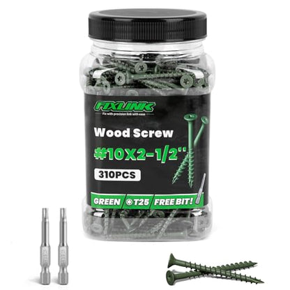Deck Screws 2-1/2 Inch, 310PCS, FIXLINK #10 x 2-1/2" Wood Screws, Green - color: Green, size: #10 x 2-1/2"