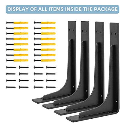 10"x 6"Shelf Brackets,L Shelf Brackets,max Load 300lbs, Vertical Angle, Premium Alloy Metal Heavy Duty Shelf Bracket, high Strength Mounting Hardware Included, Corner Brace Joint,Pack of 4. - size: 10 inch x 6 inch die-cast