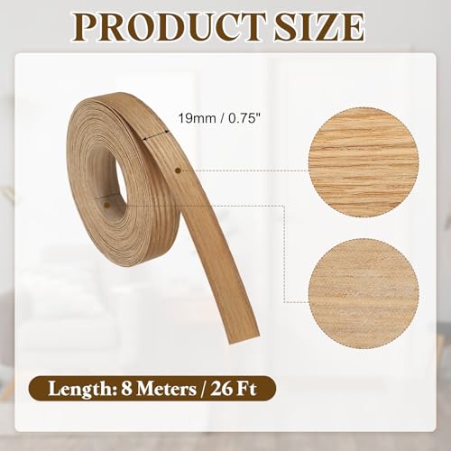 uxcell 3/4 Inch x 26ft Wood Veneer Edge Banding, Pre-Glued Flexible Ash Edging Strips, Iron on with Hot Melt Adhesive Wood Tape for Cabinet Repair and Furniture Restoration - size: 3/4 Inch x 26ft