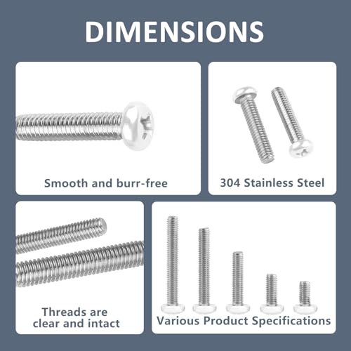 QISHENG 100 PCS White Head #6-32X1 Stainless Steel Phillips Pan Head Machine Screws,DIY,Repair,Install Furniture and Electrical Appliances Screws,Stainless Steel 18-8 A2(304) Screw - color: White, size: #6-32X1"