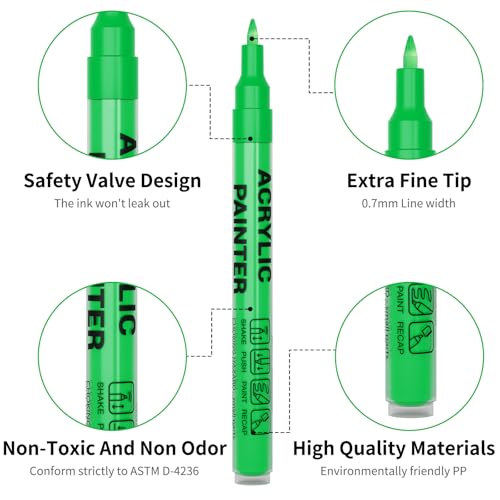 Green Acrylic Paint Pens 6 Pcs Permanent Marker Pens Extra Fine - color: Green