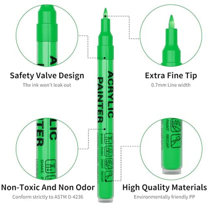 Green Acrylic Paint Pens 6 Pcs Permanent Marker Pens Extra Fine - color: Green