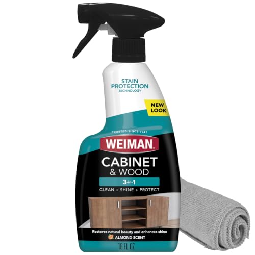 Weiman Cabinet & Wood Clean & Shine Spray - Furniture, Kitchen Cabinets, Baseboard & Trim, Fresh Almond Scent, Microfiber Cloth Included - size: 16 fl oz (Pack of 1)