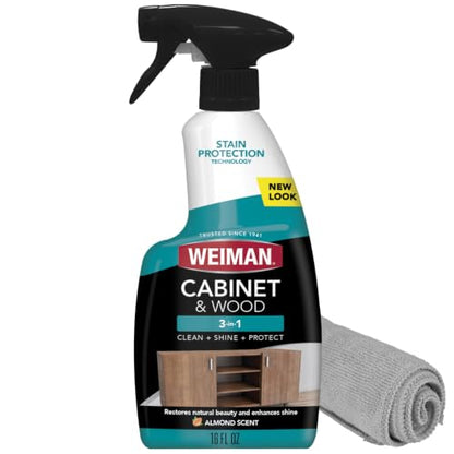 Weiman Cabinet & Wood Clean & Shine Spray - Furniture, Kitchen Cabinets, Baseboard & Trim, Fresh Almond Scent, Microfiber Cloth Included - size: 16 fl oz (Pack of 1)