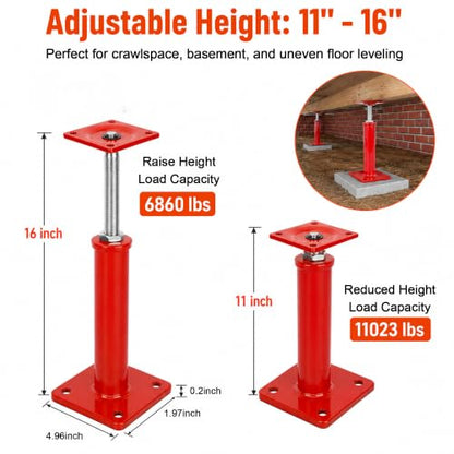 Floor Jacks for House Leveling 2 Pack, 11" - 16" Height Range - size: 11'' - 16'' (2 pcs)
