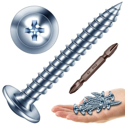 Mywish 250Pcs #8 × 1-1/4"" Phillips Truss Head Wood Screws, Quick Metal Self Tapping, Small Wood Screws, Galvanized Iron Zinc Oxide Plated Steel, Silver - color: Silver, size: #8×1-1/4"