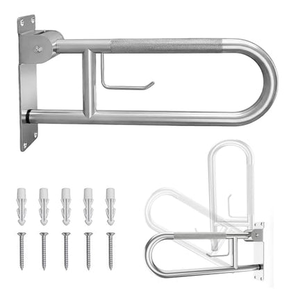 28-Inch Foldable Toilet Grab Bar – 90° Flip-Up Design, Premium 304 Stainless Steel, Anti-Slip Grip with Built-in Paper Holder, Wall-Mounted Handicap Safety Rail, Supports 350–400 lbs - size: 28-Inch