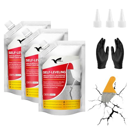 Concrete Crack Filler, 3PC High Elasticity Self-Leveling Sealant - Waterproof Cement Repair for Driveway, Patio, Sidewalk, Joints - Fast Drying Gray Adhesive - Indoor & Outdoor Caulk - size: 3.6LB