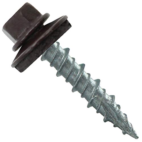 10 x 1 Dark Brown Metal Roofing Screws - Hex Washer Head- Self-Starting/Tapping - EPDM Washer. 1 Bag - 250 Screws - color: DARK BROWN, size: 1"