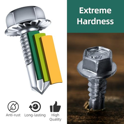 50Pcs #12 x 3/4" Sheet Metal Screws, Zinc Serrated Flanged Hex Head Self Drilling Screw, Diamond Point Self Tapping Screws, 410 Stainless Steel Fast Tapping with Socket - color: Silver, size: #12 x 3/4"
