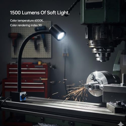 LED Magnetic Work Light, 1500lumens 20in Flexible Gooseneck Work Lamp with Strong Magnetic Base for Lathe Machines, Workbenches. 15W，Yuan 915