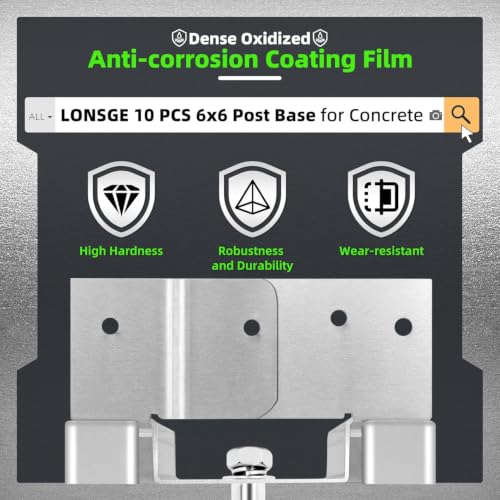 10 PCS 6x6 Post Base for Concrete, Adjustable Aluminum-zinc Plated Steel Deck Post Anchor Base for 5.5x5.5 Wood, Post Base Holder with 1" Standoff for Deck Gazebo Pergola Porch（Includes Screws