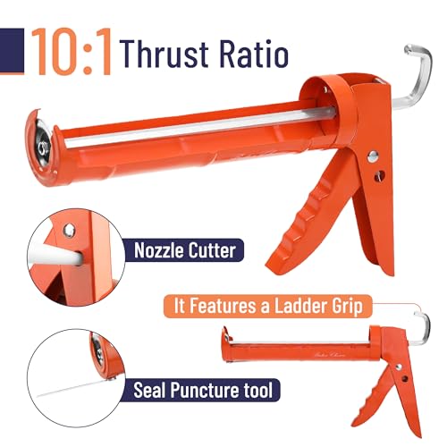 Bates- Caulk Gun Kit, 10:1 Thrust Ratio, Caulking Gun, Caulk Remover Tool, 2 Inch Stainless Steel Putty Knife Scraper, Finishing, Smoothing & Grout Removal Tool, Caulking Tool Kit