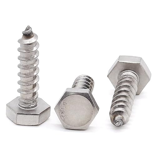 Glvaner (10 pcs) 3/8" x 1-1/4" Stainless Steel Hex Head Lag Bolts, Hexagonal Head Lag Screws, 304 Stainless Steel 18-8, Secure Hold for Wood - size: 3/8 x 1-1/4"