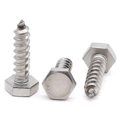 Glvaner (10 pcs) 3/8" x 1-1/4" Stainless Steel Hex Head Lag Bolts, Hexagonal Head Lag Screws, 304 Stainless Steel 18-8, Secure Hold for Wood - size: 3/8 x 1-1/4"